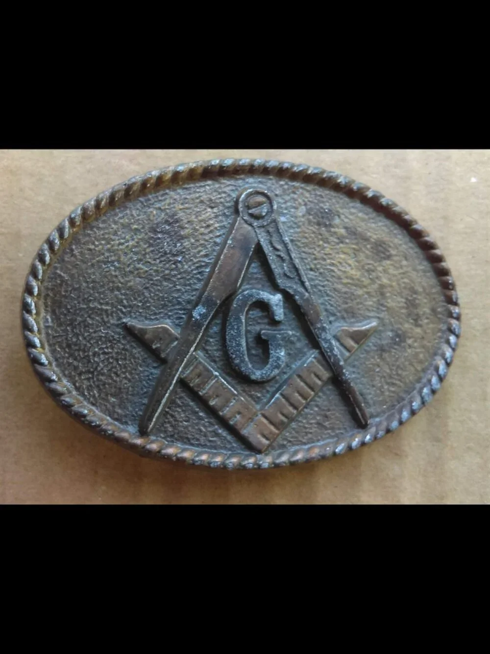 Vintage Freemason Masons Masonic Aged Brass Belt Buckle 1970s